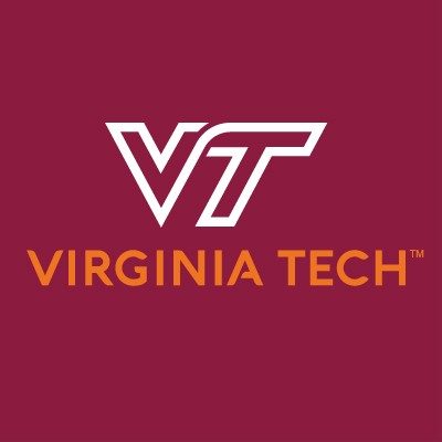 A white V and T on a maroon background. The words "Virginia Tech" are in orange.