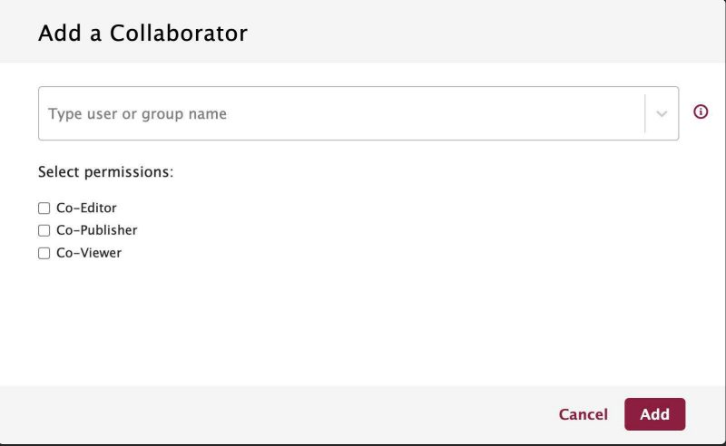 Screenshot of the video.vt.edu menu where you add collaborators.