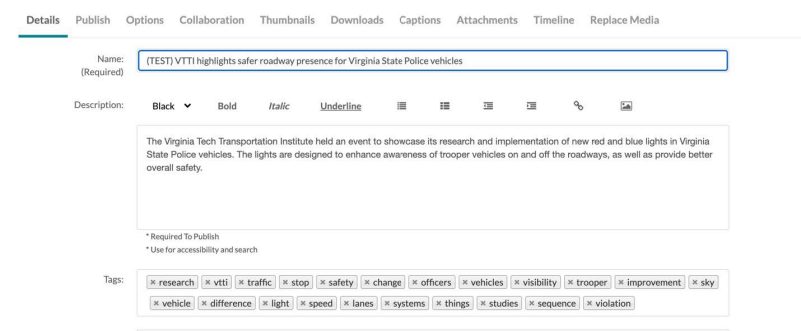 Screenshot of the video.vt.edu menu where you add collaborators.