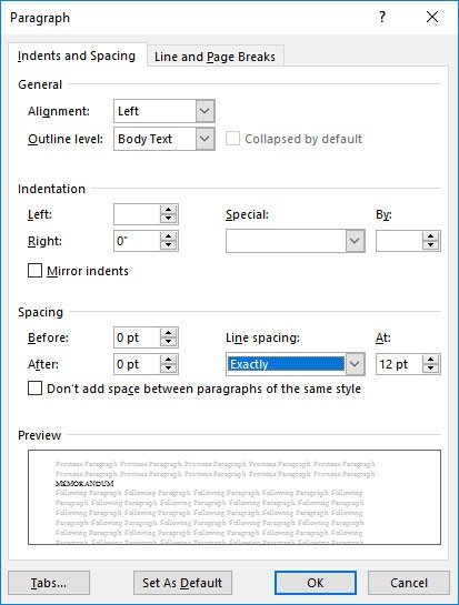 Word Line Spacing Dialog